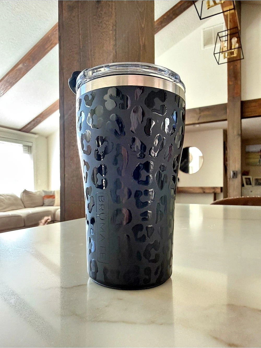 Nav Mini Black Onyx 12oz Leopard Print Tumbler in Black & Silver Like New